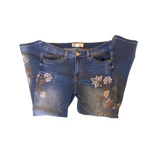 Democracy Embroidered Skinny Jeans cross-stitch design no side Sean